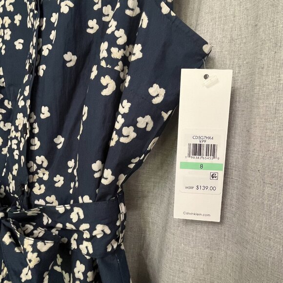 Calvin Klein Sleeveless Collared Button Down Tie Waist Dress w/ pockets Size 8 - Picture 3 of 11